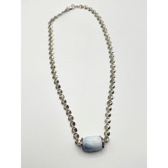 Sterling Silver 925 Necklace With Blue Gemstone Bead Pendant - Picture 1 of 7